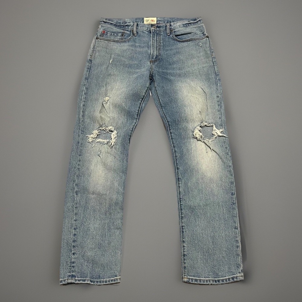 Gap Cone Denim Mens Straight Leg Blue Jeans 32x30 Y2K Distressed Grunge Slim Fit